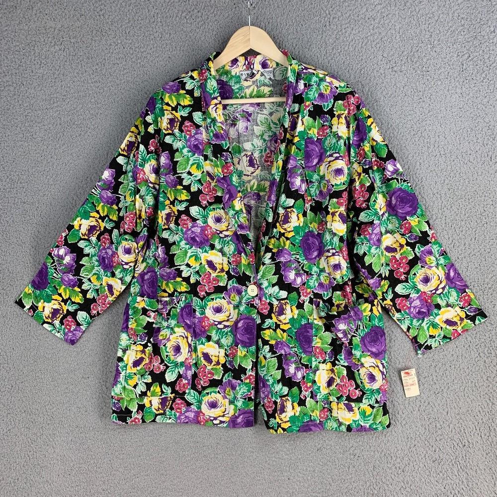 Vtg 90s First‎ Class Blazer 22 Floral Vibrant Artsy New
